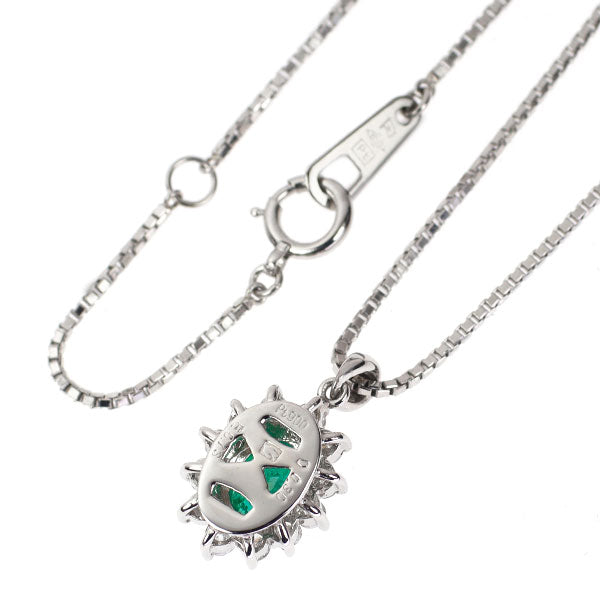 セイコー Pt900/ Pt850 エメラルド ダイヤモンド ペンダントネックレス 0.73ct D0.30ct