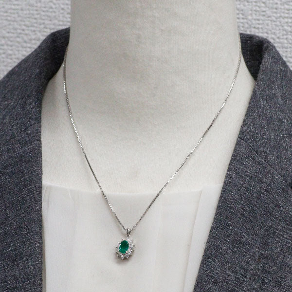 セイコー Pt900/ Pt850 エメラルド ダイヤモンド ペンダントネックレス 0.73ct D0.30ct