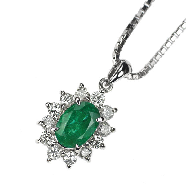 セイコー Pt900/ Pt850 エメラルド ダイヤモンド ペンダントネックレス 0.73ct D0.30ct