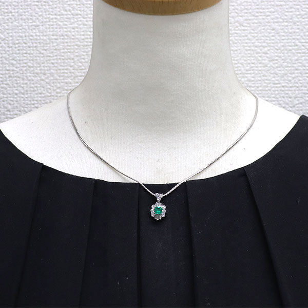 Pt900/ Pt850 エメラルド ダイヤモンド ペンダントネックレス 0.59ct D0.82ct