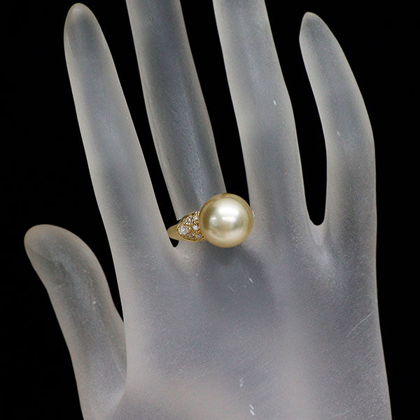 K18YG ゴールデンパール ダイヤモンド リング 径約12.3mm D0.35ct