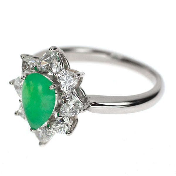セイコー Pt900 翡翠/ヒスイ ハートシェイプ ダイヤモンド リング 1.039ct D1.03ct