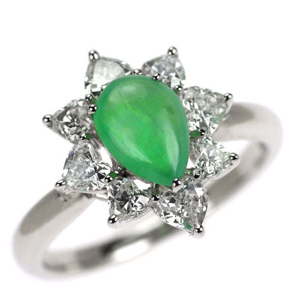 セイコー Pt900 翡翠/ヒスイ ハートシェイプ ダイヤモンド リング 1.039ct D1.03ct