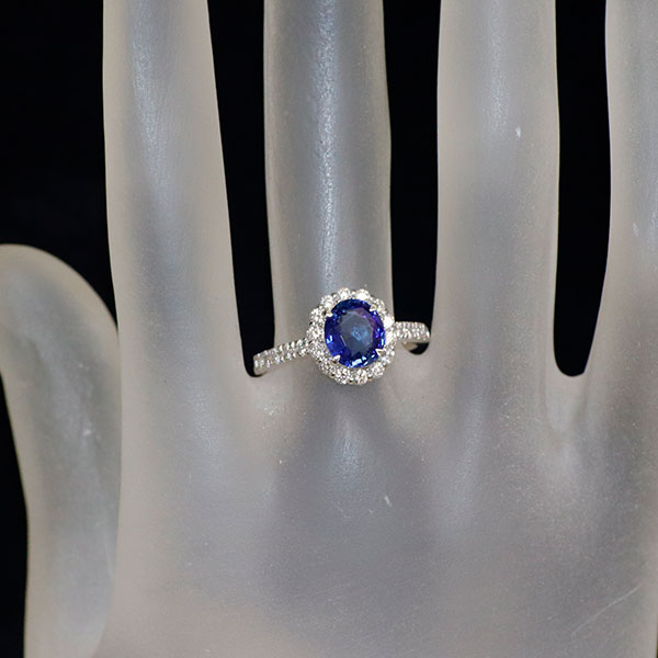 Pt900 スリランカ産 非加熱 サファイア ダイヤモンド リング 1.411ct D0.45ct