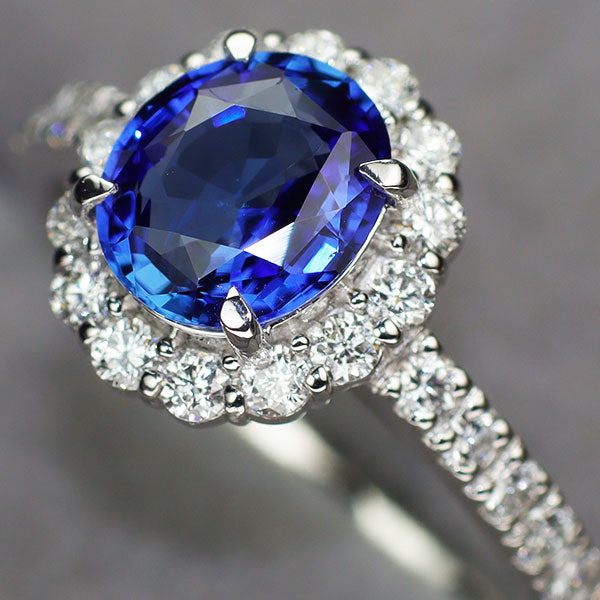 Pt900 スリランカ産 非加熱 サファイア ダイヤモンド リング 1.411ct D0.45ct