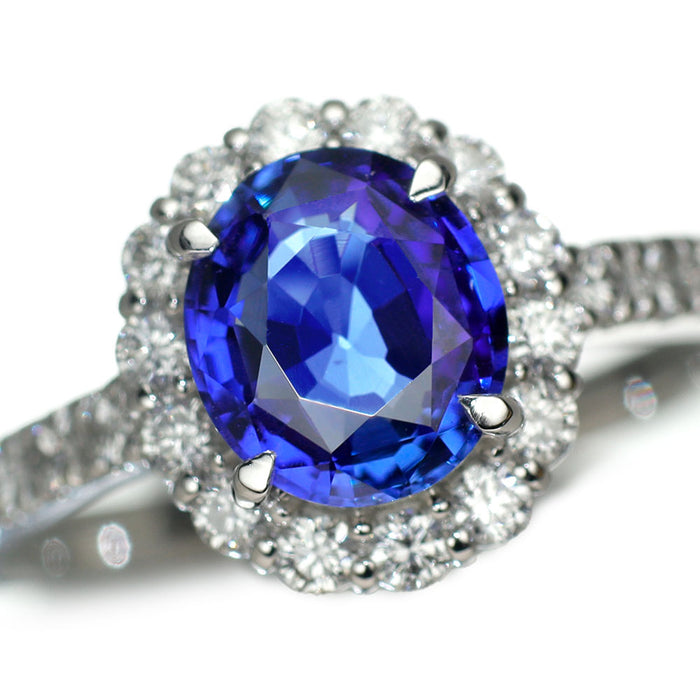 Pt900 スリランカ産 非加熱 サファイア ダイヤモンド リング 1.411ct D0.45ct