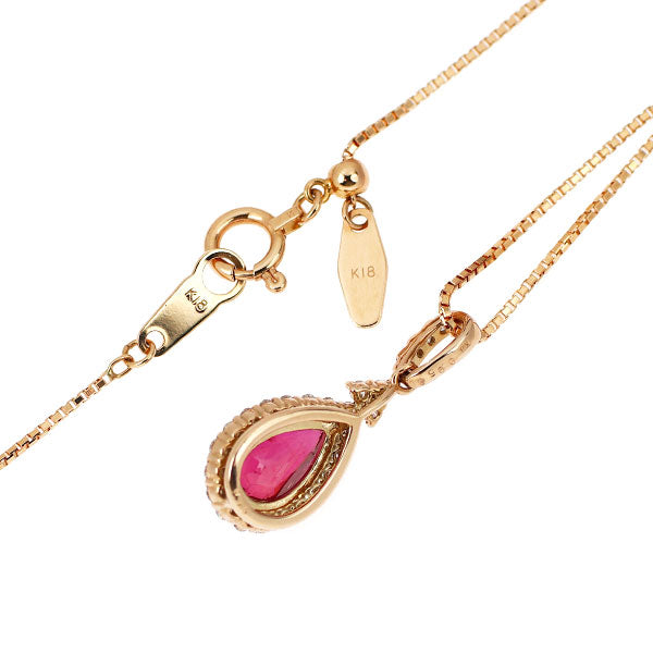 K18PG 非加熱 ペアシェイプ ルビー ダイヤモンド ペンダントネックレス 0.954ct D0.15ct