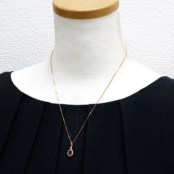 K18PG 非加熱 ペアシェイプ ルビー ダイヤモンド ペンダントネックレス 0.954ct D0.15ct