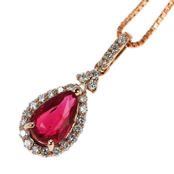 K18PG 非加熱 ペアシェイプ ルビー ダイヤモンド ペンダントネックレス 0.954ct D0.15ct