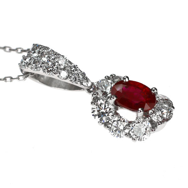 Pt900/ Pt850 ミャンマー/ビルマ産 ルビー ダイヤモンド ペンダントネックレス 1.019ct D1.48ct