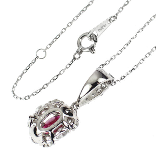 Pt900/ Pt850 ミャンマー/ビルマ産 ルビー ダイヤモンド ペンダントネックレス 1.019ct D1.48ct