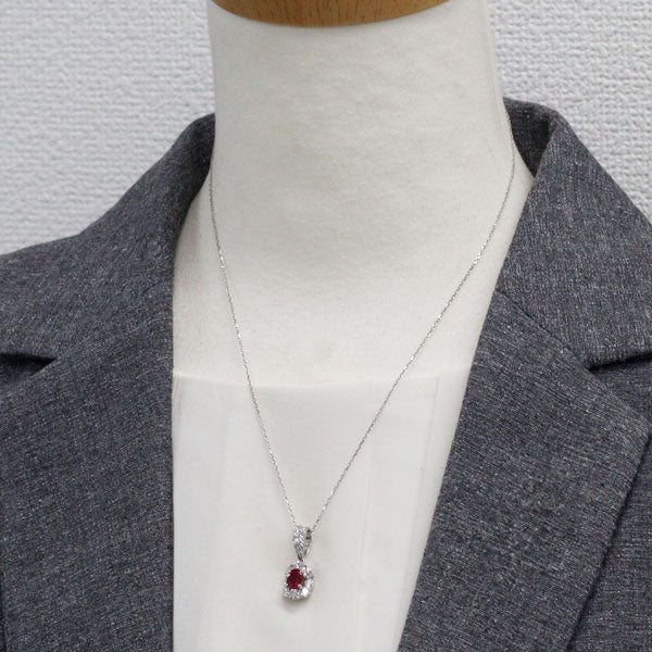 Pt900/ Pt850 ミャンマー/ビルマ産 ルビー ダイヤモンド ペンダントネックレス 1.019ct D1.48ct