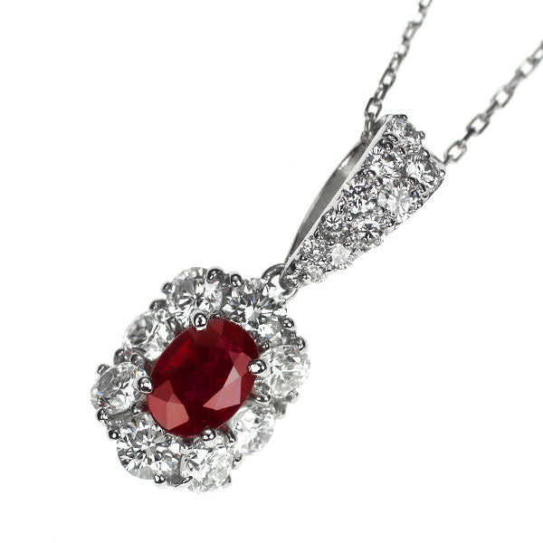 Pt900/ Pt850 ミャンマー/ビルマ産 ルビー ダイヤモンド ペンダントネックレス 1.019ct D1.48ct