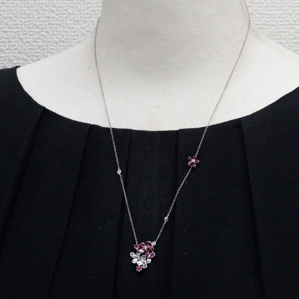 シーリン K18パープルゴールド/K18WG ピンクサファイア ダイヤモンド ペンダントネックレス 0.47ct D0.14ct フラワー