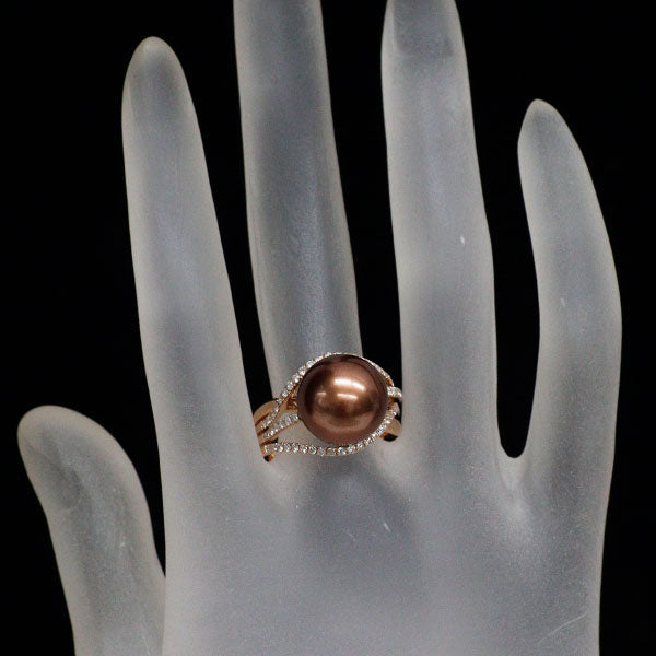 K18PG ショコラ 真珠/パール ダイヤモンド リング 径約 12.3mm D0.39ct
