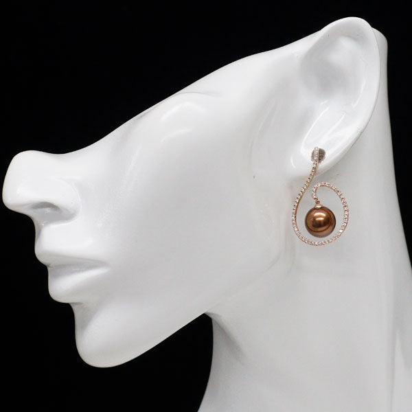 K18PG ショコラパール ダイヤモンド ピアス 径約10.0mm D0.56ct