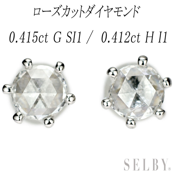 Pt900 ローズカットダイヤモンド スタッドピアス 0.827 G/H SI1 I1