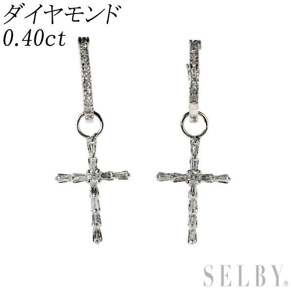 K18WG ダイヤモンド ピアス 0.40ct チャーム付き 2Way クロス