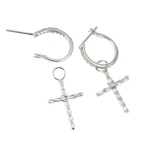 K18WG ダイヤモンド ピアス 0.40ct チャーム付き 2Way クロス