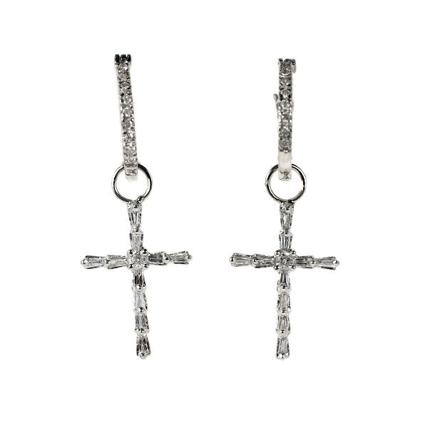 K18WG ダイヤモンド ピアス 0.40ct チャーム付き 2Way クロス