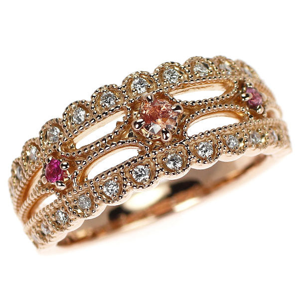 K18PG パパラチアサファイア ルビー ピンクサファイア ダイヤ リング 0.078ct R0.02ct PS0.02ct D0.17ct