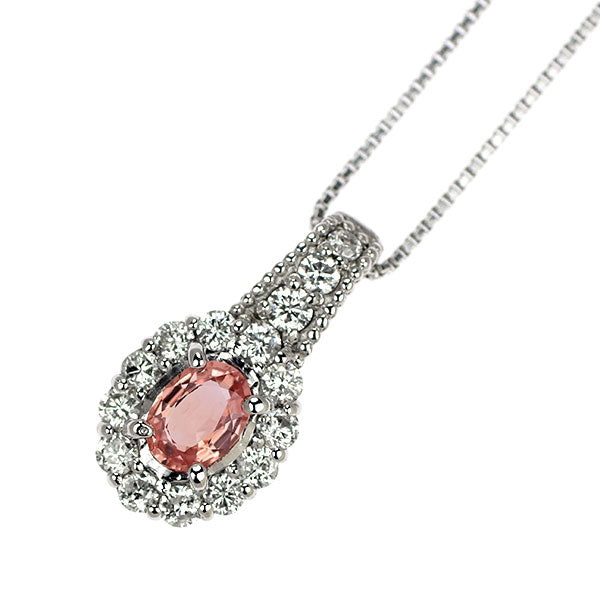 Pt900/ K18WG パパラチア サファイア ダイヤモンド ペンダントネックレス 0.266ct D0.28ct