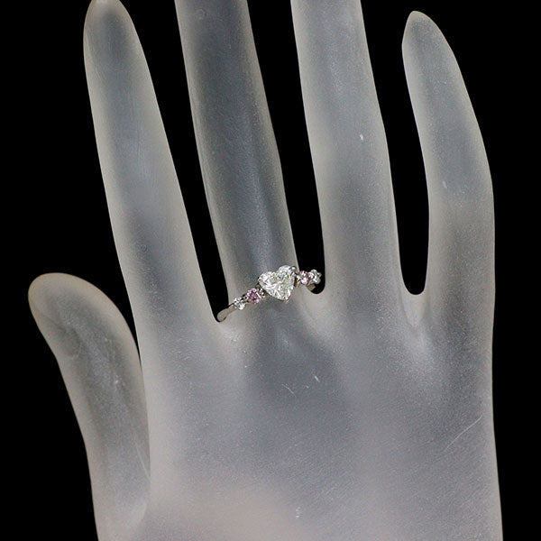 希少 Pt900 ハートシェイプ ダイヤモンド 天然ピンク/カラーレス ダイヤモンド リング 0.754ct PD0.14ct D0.10ct