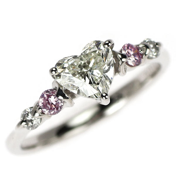 希少 Pt900 ハートシェイプ ダイヤモンド 天然ピンク/カラーレス ダイヤモンド リング 0.754ct PD0.14ct D0.10ct