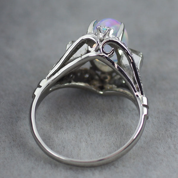 Pt850 ウォーターオパール ダイヤモンド リング 1.67ct D0.35ct