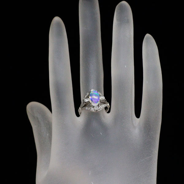 Pt850 ウォーターオパール ダイヤモンド リング 1.67ct D0.35ct