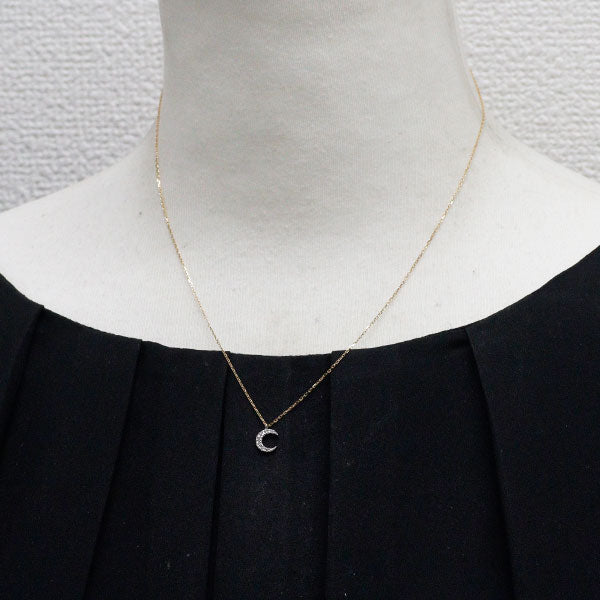 アガット/agete K18YG/WG ダイヤモンド ペンダントネックレス 0.05ct 月 ムーン