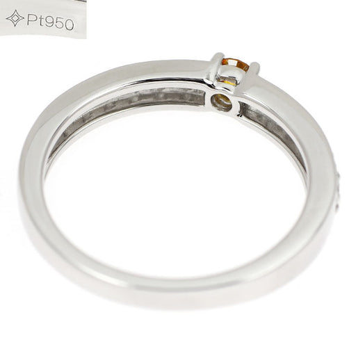 GSTV Pt950 天然イエローオレンジ ダイヤモンド リング 0.14ct D0.27ct