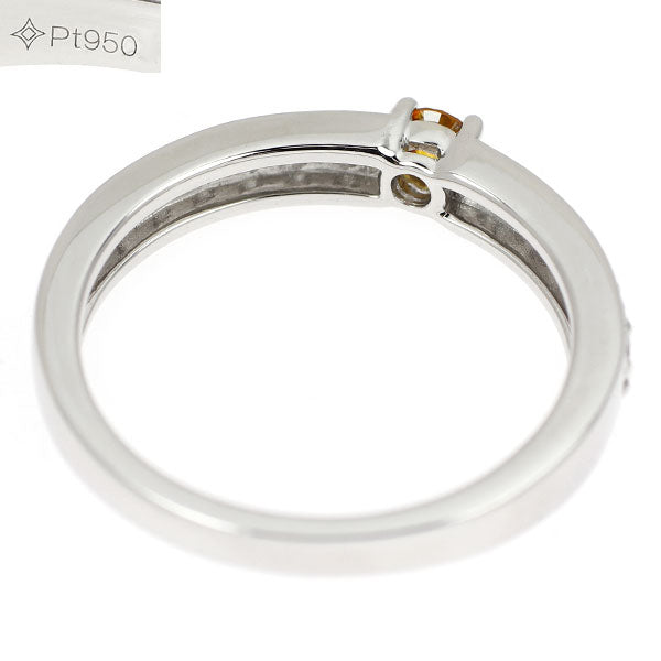 GSTV Pt950 天然イエローオレンジ ダイヤモンド  リング 0.14ct D0.27ct