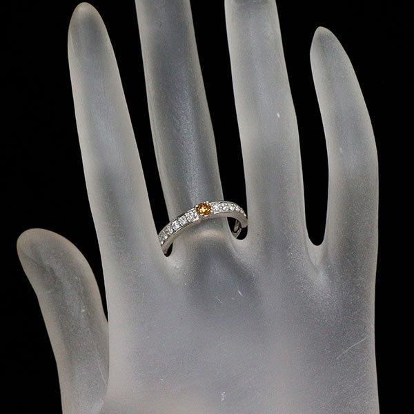 GSTV Pt950 天然イエローオレンジ ダイヤモンド  リング 0.14ct D0.27ct