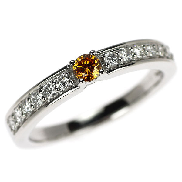GSTV Pt950 天然イエローオレンジ ダイヤモンド  リング 0.14ct D0.27ct