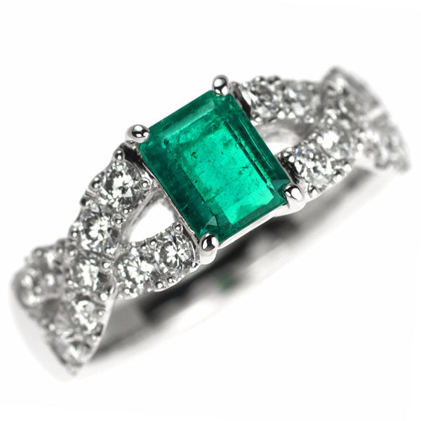 K18WG エメラルド ダイヤモンド リング 0.85ct D0.87ct