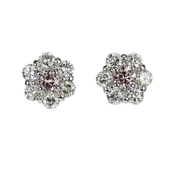 新品 希少 Pt900/ Pt950 天然ストレートピンク ダイヤモンド ピアス 0.145ct FP SI2 D0.46ct