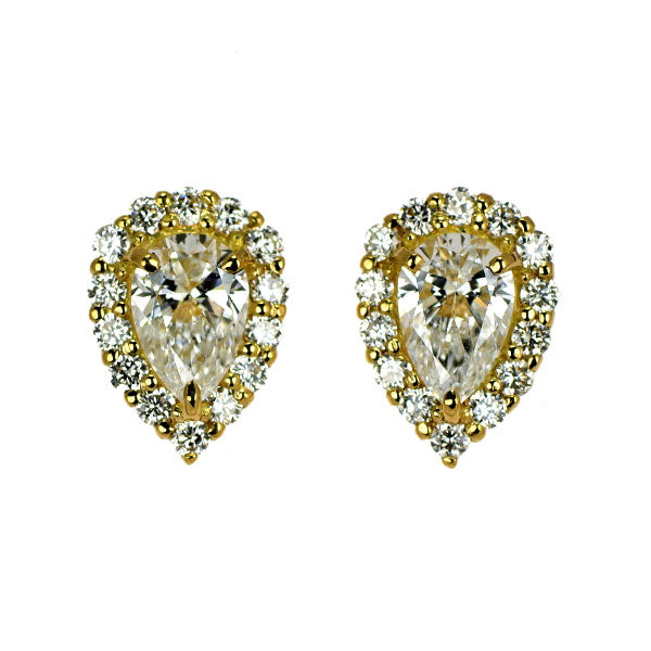 新品 K18YG ペアシェイプ ダイヤモンド ピアス 0.63ct D IF D0.24ct 【エスコレ】