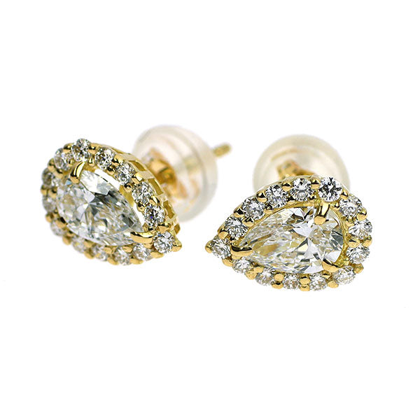 新品 K18YG ペアシェイプ ダイヤモンド ピアス 0.63ct D IF D0.24ct 【エスコレ】