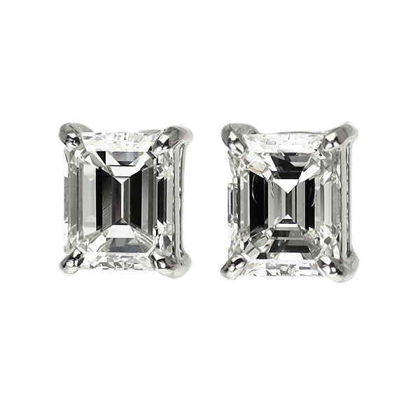 新品 Pt950/ Pt900 エメラルドカット ダイヤモンド スタッド ピアス 1.414ct I VS1/SI1 【エスコレ】