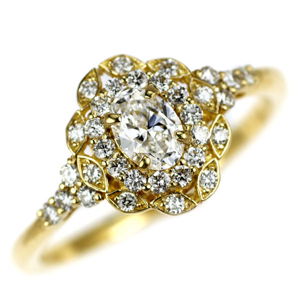 新品 K18YG オーバル ダイヤモンド リング 0.30ct D IF D0.25ct 【エスコレ】
