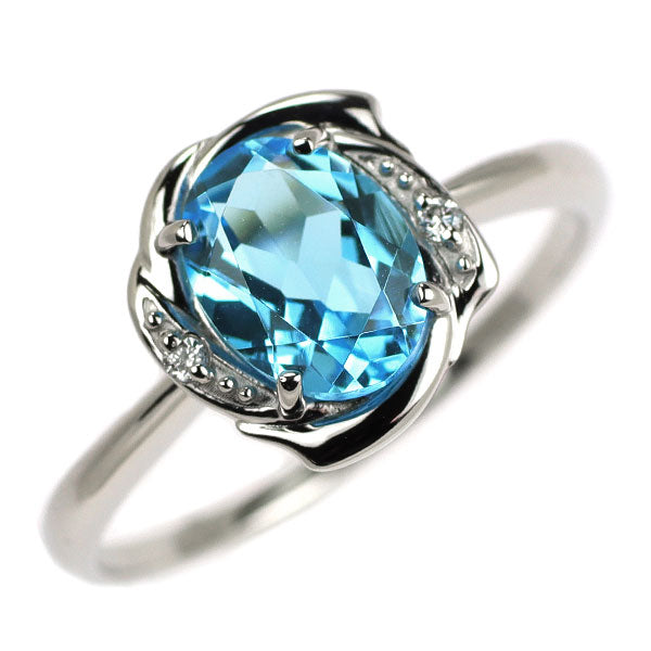 Pt950 ブルートパーズ ダイヤモンド リング 1.49ct D0.01ct