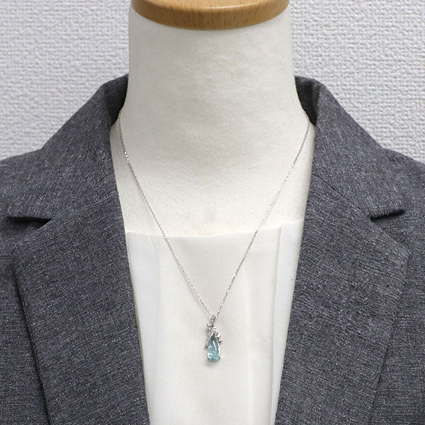 Pt900/ Pt850 アクアマリンキャッツアイ ダイヤモンド ペンダントネックレス 3.08ct D0.15ct