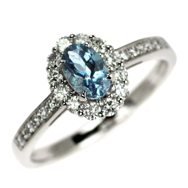 Pt900 アクアマリン ダイヤモンド リング 0.46ct D0.32ct