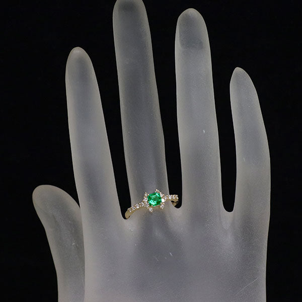 K18YG エメラルド ダイヤモンド リング 0.35ct D0.22ct