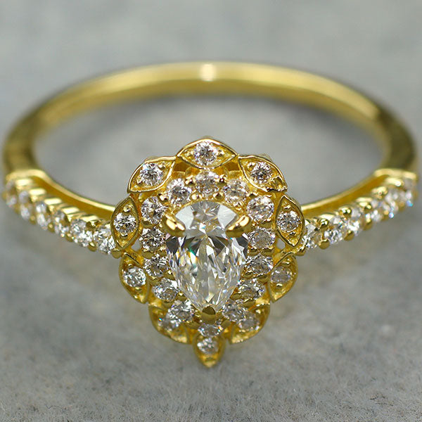新品 K18YG 最高級ペアシェイプダイヤモンド リング 0.30ct D IF D0.28ct 希少石 レアストーン【エスコレ】
