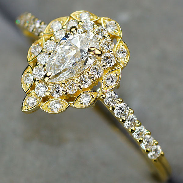 新品 K18YG 最高級ペアシェイプダイヤモンド リング 0.30ct D IF D0.28ct 希少石 レアストーン【エスコレ】