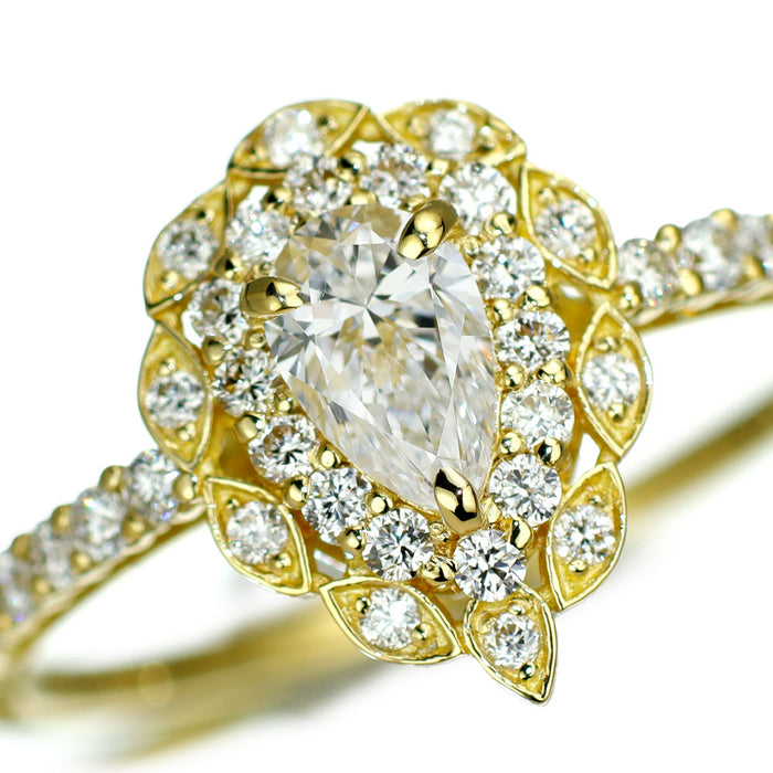 新品 K18YG 最高級ペアシェイプダイヤモンド リング 0.30ct D IF D0.28ct 希少石 レアストーン【エスコレ】