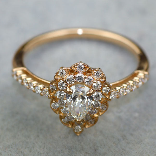 新品 K18PG 最高級ペアシェイプダイヤモンド リング 0.30ct D IF D0.28ct 希少石 レアストーン【エスコレ】