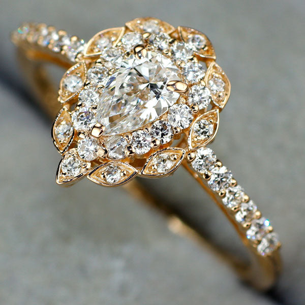 新品 K18PG 最高級ペアシェイプダイヤモンド リング 0.30ct D IF D0.28ct 希少石 レアストーン【エスコレ】
